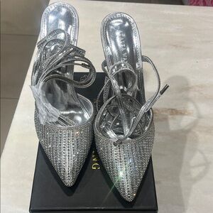 Azalea wang Elegant Silver Rhinestone Women's Heels